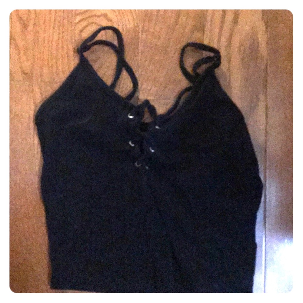 Black lace up crop top